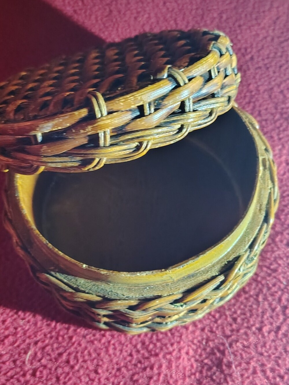 Round Woven Rattan Trinket Box - Brown